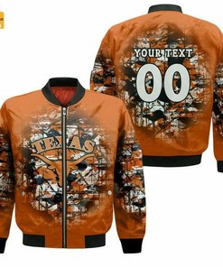 NCAA Texas Longhorns Custom Text Number Orange Bomber Jacket