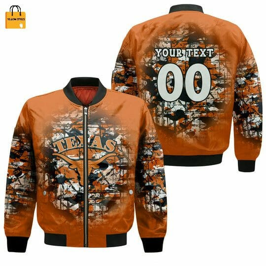 NCAA Texas Longhorns Custom Text Number Orange Bomber Jacket