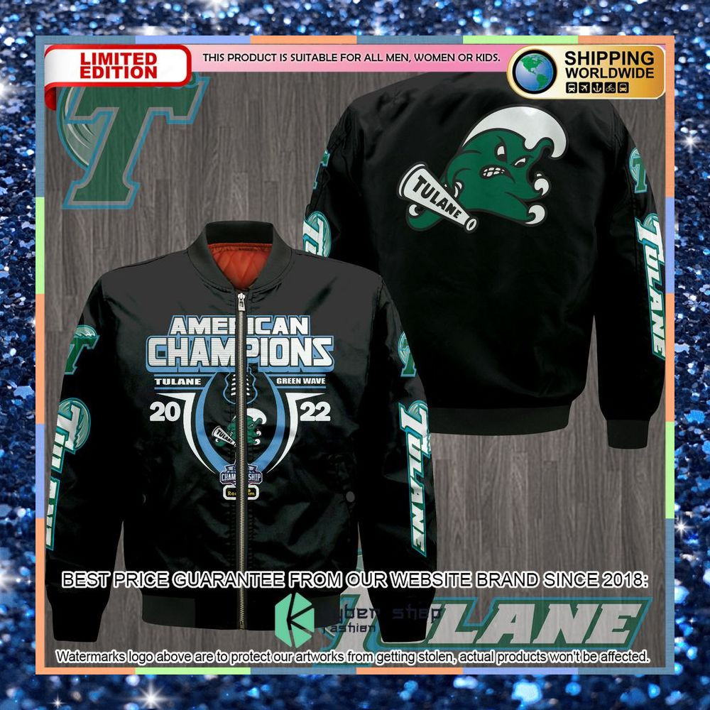 NCAA Tulane Green Wave AAC Champions Black Bomber Jacket