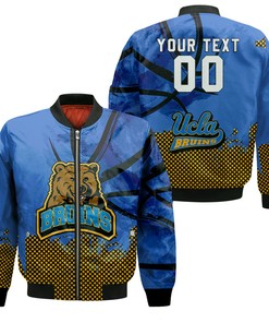 NCAA UCLA Bruins Custom Text Number Blue Gold Bomber Jacket V9