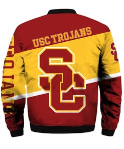 NCAA USC Trojans Cardinal Gold Bomber Jacket V3