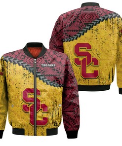 NCAA USC Trojans Cardinal Gold Bomber Jacket V8