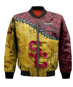 NCAA USC Trojans Cardinal Gold Bomber Jacket V8