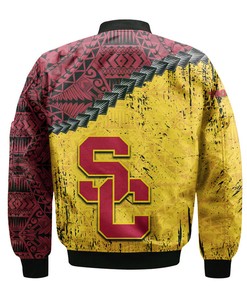 NCAA USC Trojans Cardinal Gold Bomber Jacket V8