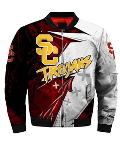 NCAA USC Trojans Cardinal White Bomber Jacket V2