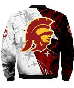 NCAA USC Trojans Cardinal White Bomber Jacket V2