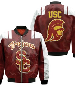 NCAA USC Trojans Cardinal White Bomber Jacket V3