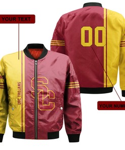 NCAA USC Trojans Custom Name Number Cardinal Gold Bomber Jacket V6
