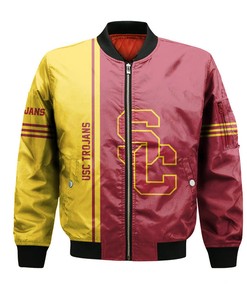 NCAA USC Trojans Custom Name Number Cardinal Gold Bomber Jacket V6
