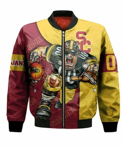 NCAA USC Trojans Custom Number Cardinal Gold Mascot Bomber Jacket