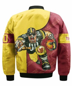 NCAA USC Trojans Custom Number Cardinal Gold Mascot Bomber Jacket