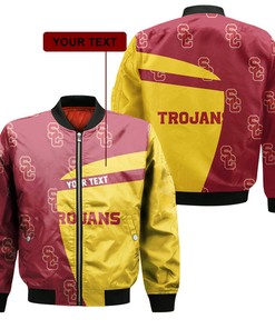 NCAA USC Trojans Custom Text Cardinal Gold Bomber Jacket V7