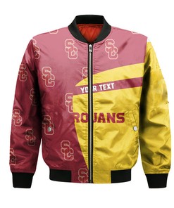 NCAA USC Trojans Custom Text Cardinal Gold Bomber Jacket V7