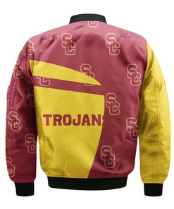 NCAA USC Trojans Custom Text Cardinal Gold Bomber Jacket V7
