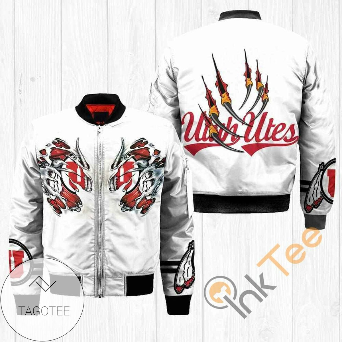 NCAA Utah Utes Claws White Red Bomber Jacket