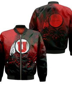 NCAA Utah Utes Coconut Tree Tropical Grunge Red Bomber Jacket