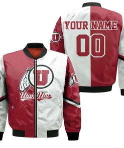 NCAA Utah Utes Custom Name Number Red White Bomber Jacket