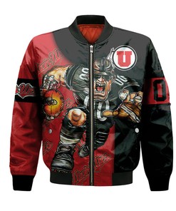 NCAA Utah Utes Custom Number Red Black Bomber Jacket V3