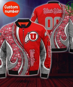 NCAA Utah Utes Custom Number Red Grey Bomber Jacket
