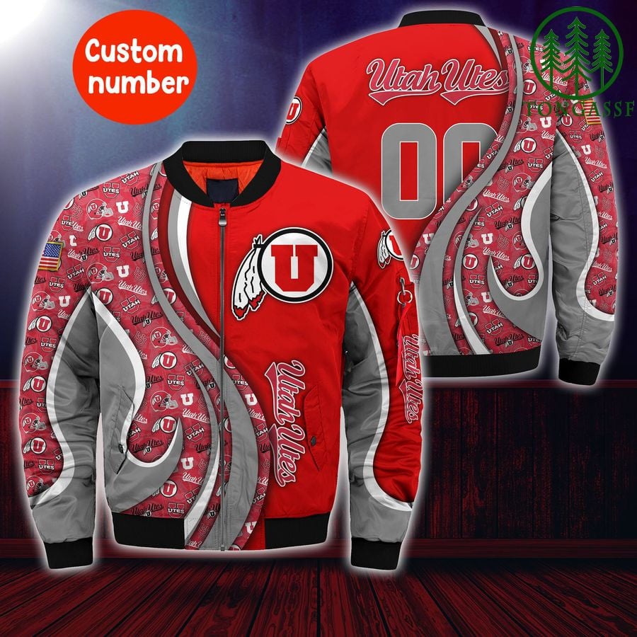 NCAA Utah Utes Custom Number Red Grey Bomber Jacket