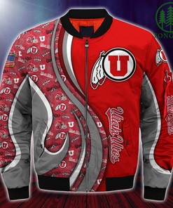 NCAA Utah Utes Custom Number Red Grey Bomber Jacket