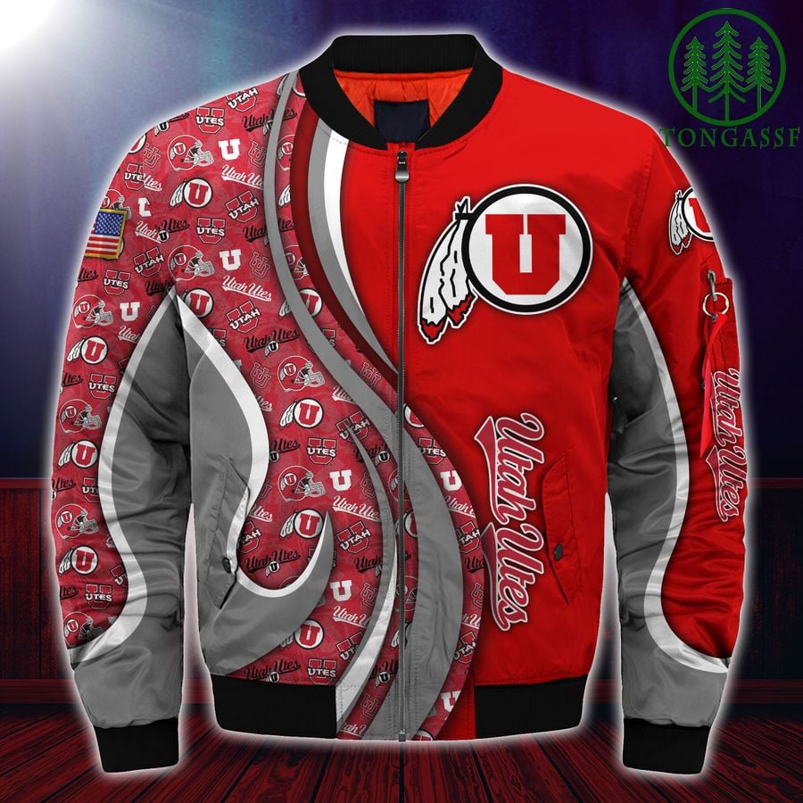 NCAA Utah Utes Custom Number Red Grey Bomber Jacket