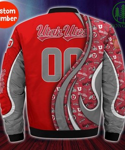 NCAA Utah Utes Custom Number Red Grey Bomber Jacket