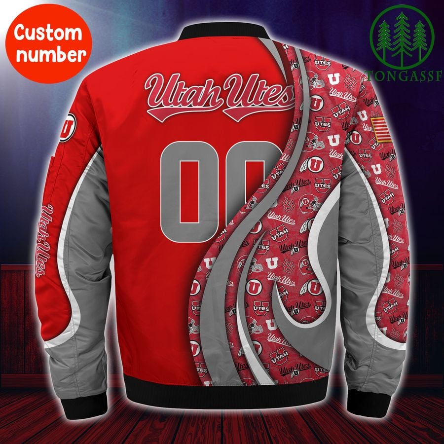 NCAA Utah Utes Custom Number Red Grey Bomber Jacket