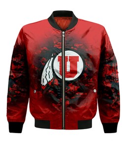 NCAA Utah Utes Custom Text Number Red Black Camo Vintage Bomber Jacket