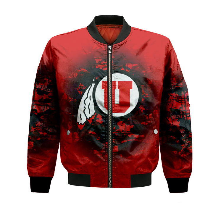 NCAA Utah Utes Custom Text Number Red Black Camo Vintage Bomber Jacket