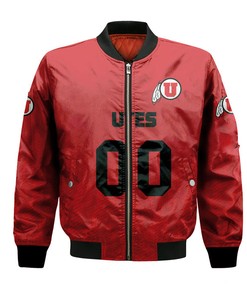 NCAA Utah Utes Custom Text Number Red Ombre Bomber Jacket