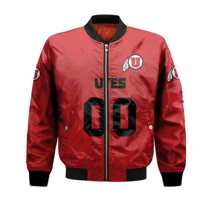 NCAA Utah Utes Custom Text Number Red Ombre Bomber Jacket