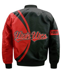 NCAA Utah Utes Custom Text Red Black National Champions Bomber Jacket