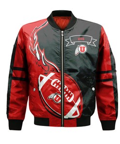 NCAA Utah Utes Red Flame Ball Black Bomber Jacket