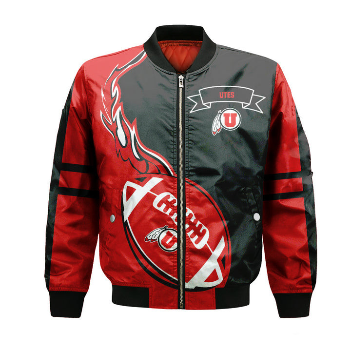 NCAA Utah Utes Red Flame Ball Black Bomber Jacket