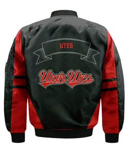 NCAA Utah Utes Red Flame Ball Black Bomber Jacket