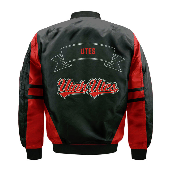 NCAA Utah Utes Red Flame Ball Black Bomber Jacket