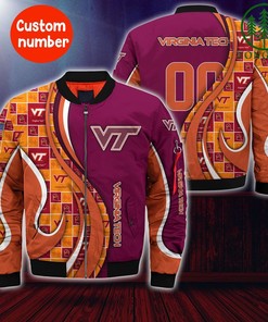 NCAA Virginia Tech Hokies Custom Number Maroon Orange Bomber Jacket V2