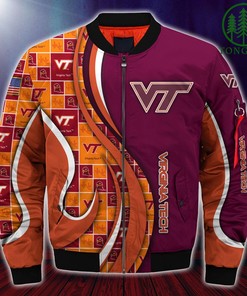 NCAA Virginia Tech Hokies Custom Number Maroon Orange Bomber Jacket V2