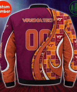NCAA Virginia Tech Hokies Custom Number Maroon Orange Bomber Jacket V2