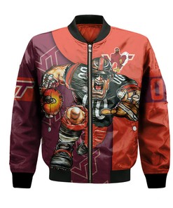 NCAA Virginia Tech Hokies Custom Number Orange Maroon Bomber Jacket
