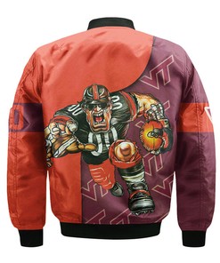 NCAA Virginia Tech Hokies Custom Number Orange Maroon Bomber Jacket