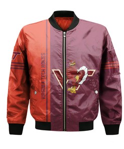 NCAA Virginia Tech Hokies Custom Text Number Maroon Orange Bomber Jacket