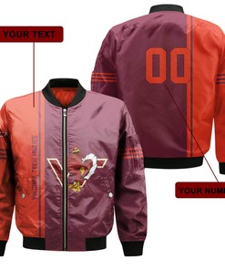NCAA Virginia Tech Hokies Custom Text Number Maroon Orange Bomber Jacket