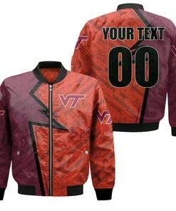 NCAA Virginia Tech Hokies Custom Text Number Maroon Orange Bomber Jacket V8