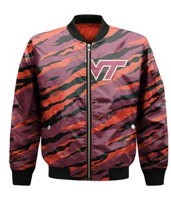 NCAA Virginia Tech Hokies Orange Black Bomber Jacket V11