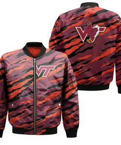 NCAA Virginia Tech Hokies Orange Black Bomber Jacket V11
