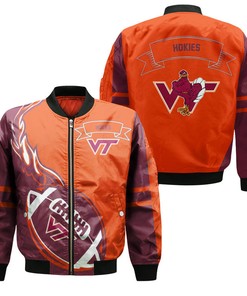 NCAA Virginia Tech Hokies Orange Maroon Bomber Jacket