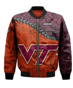 NCAA Virginia Tech Hokies Orange Maroon Bomber Jacket V2