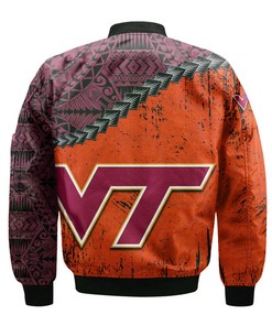 NCAA Virginia Tech Hokies Orange Maroon Bomber Jacket V2